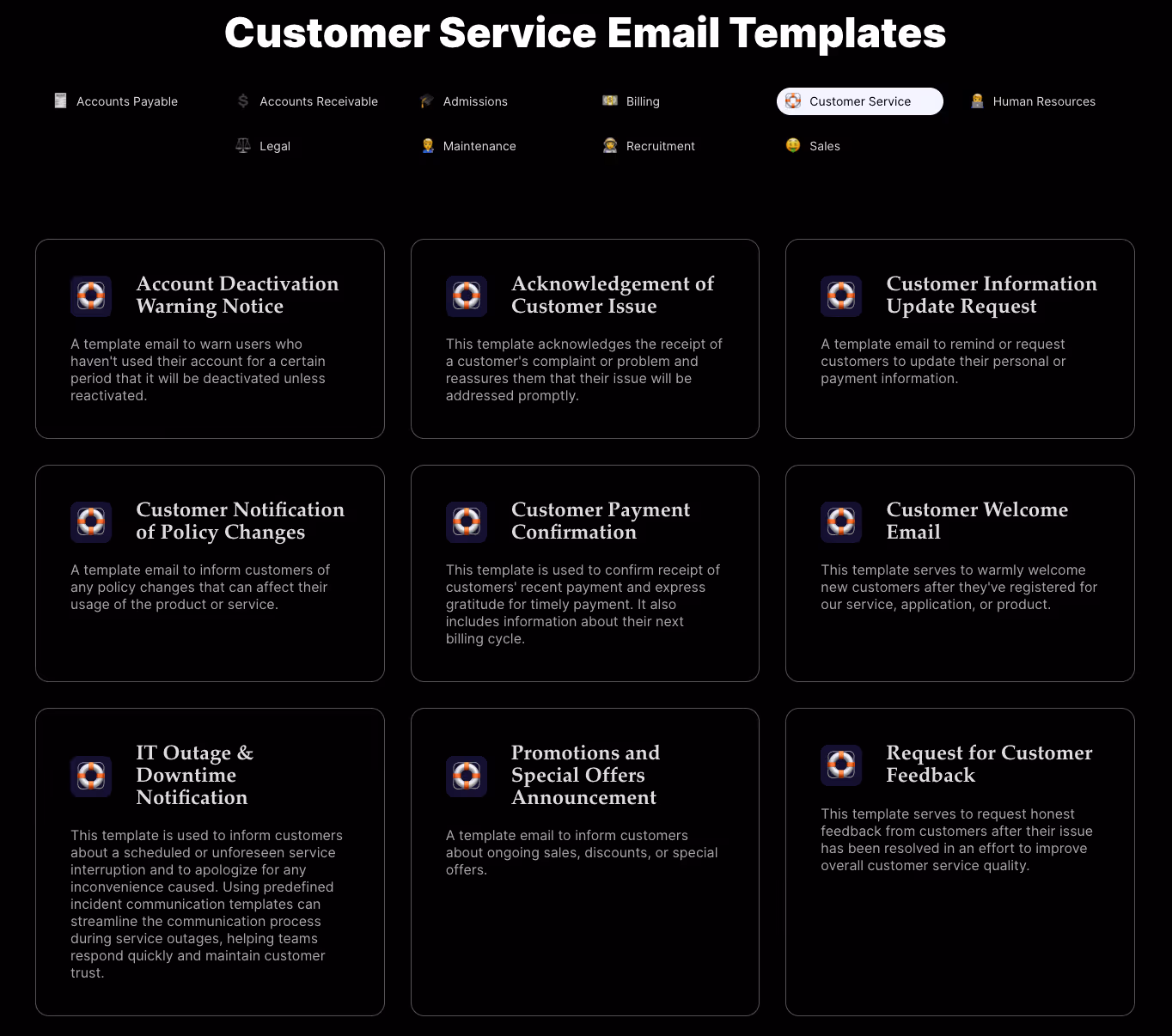 Customer service email templates