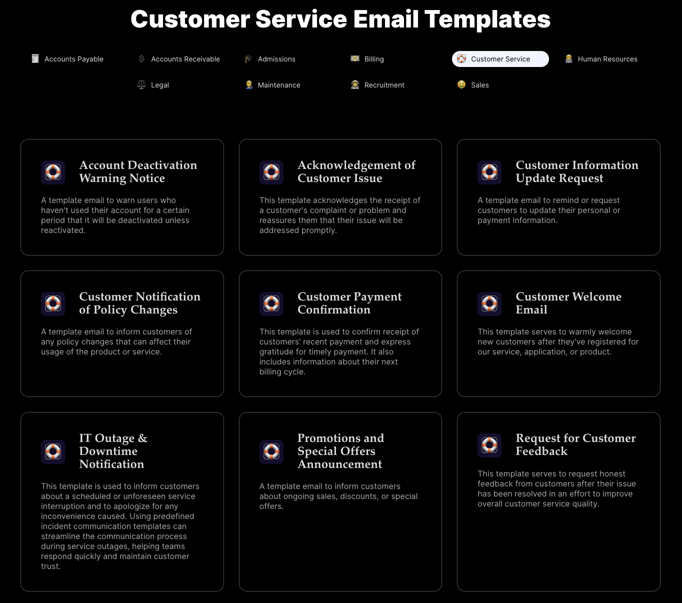 Customer service email templates