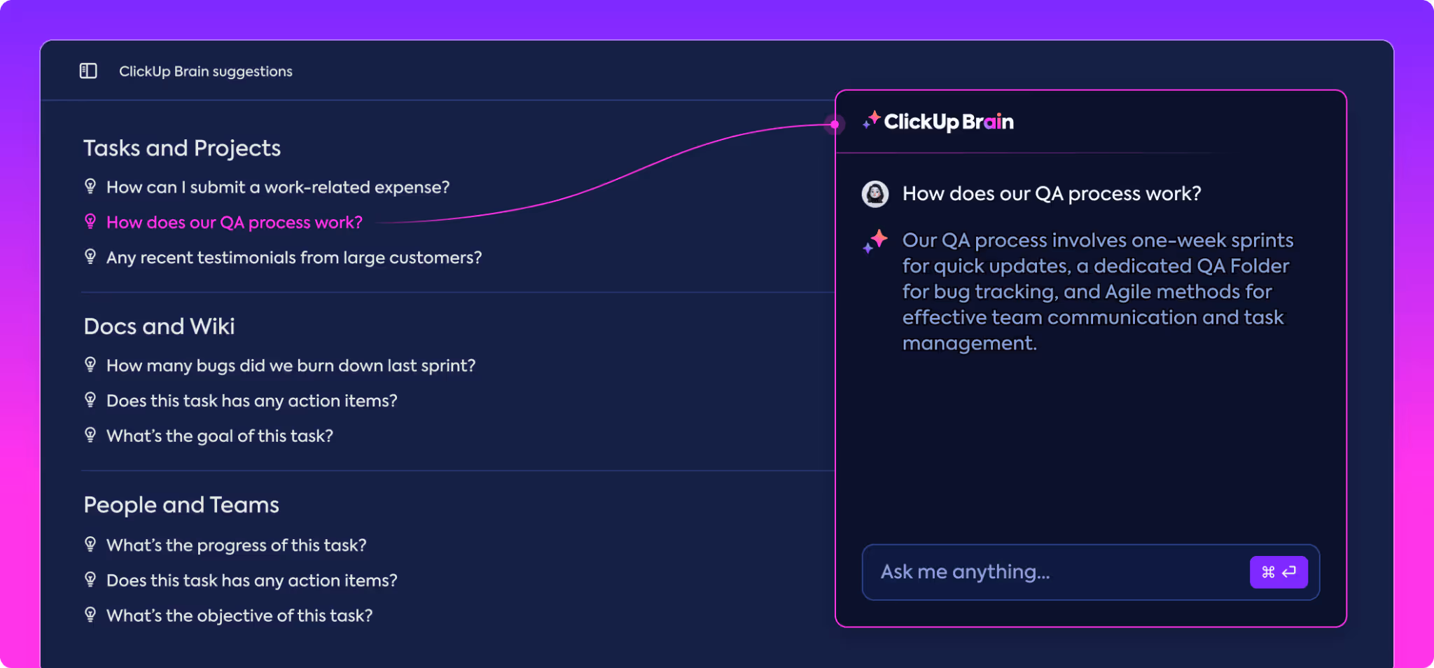 ClickUp Brain AI user interface