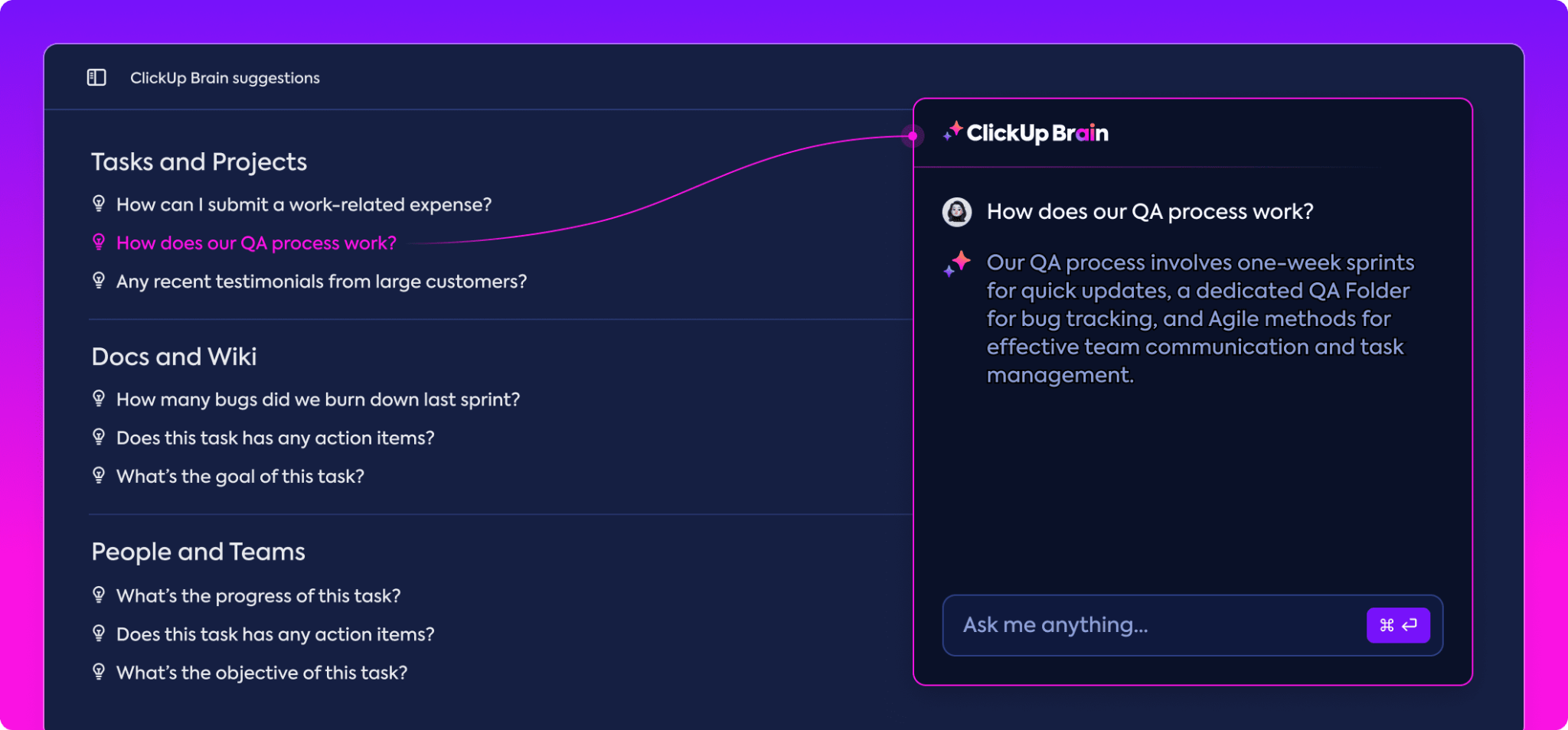 ClickUp Brain AI user interface