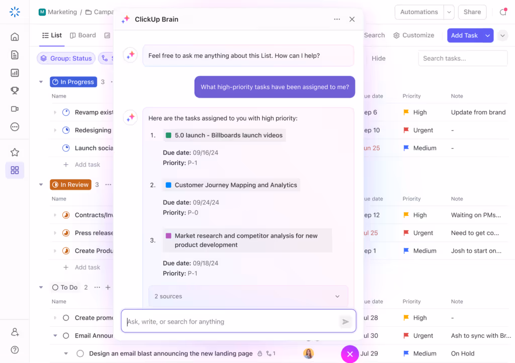 What does ClickUp Brain AI look like?