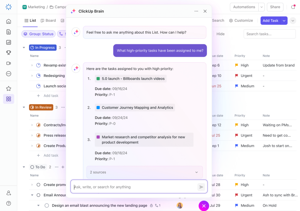 What does ClickUp Brain AI look like?