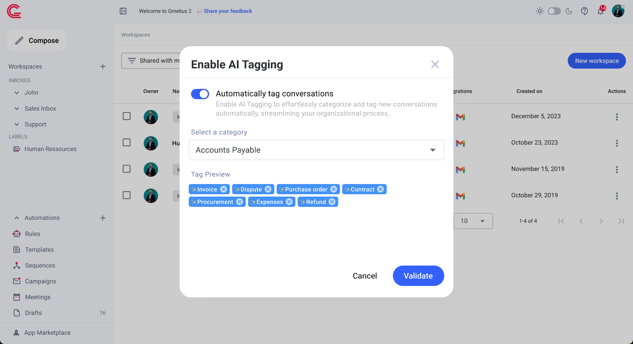 A smart email platform uses AI to tag and sort emails