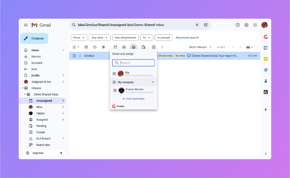Smart email makes it easy to assign tasks in a logistics team