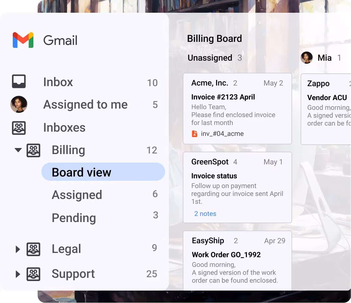 Email platforms like Gmelius let you turn email tickets and other messages into a board