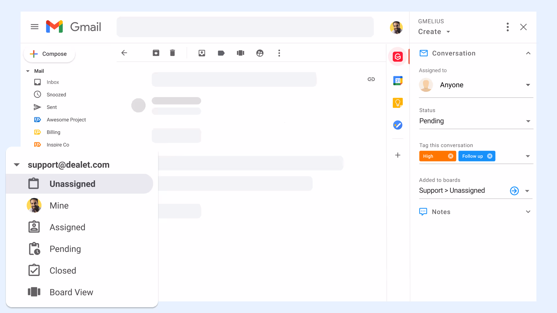 Shared inbox support@ Unassigned