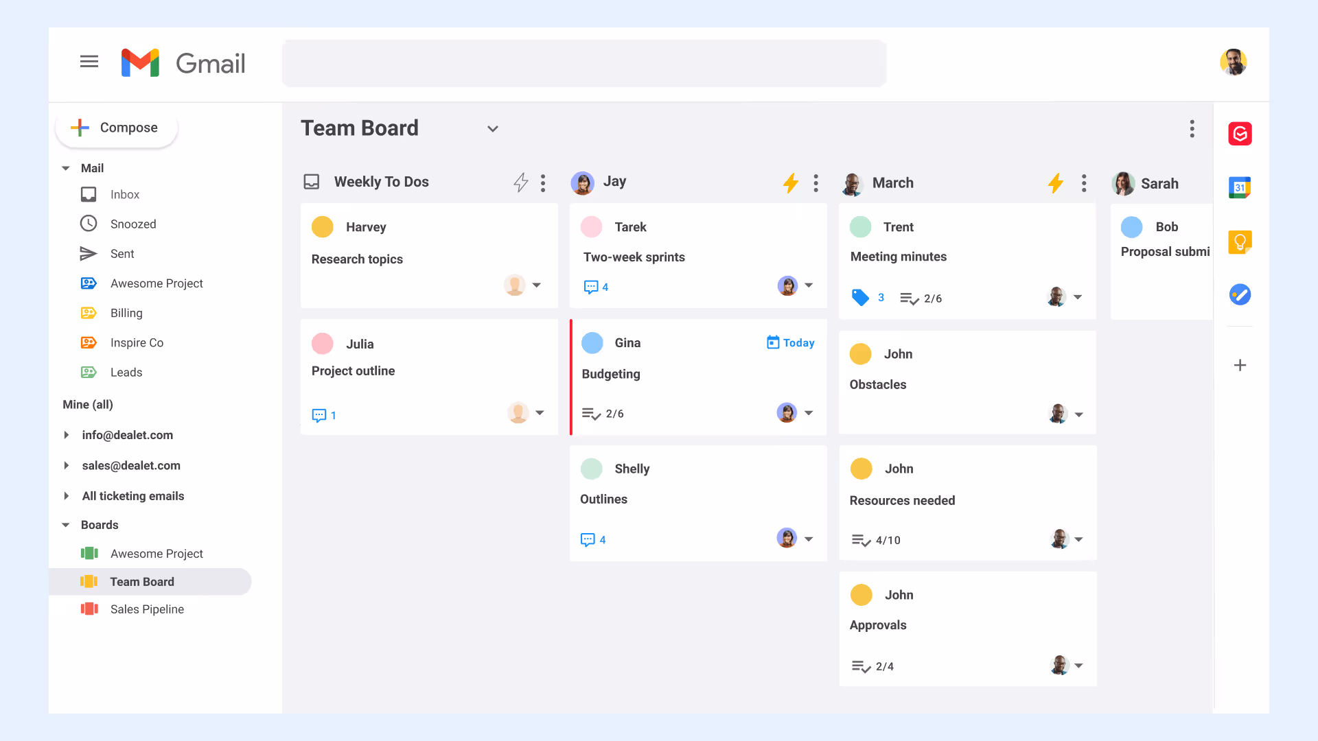 Shared boards in Gmail