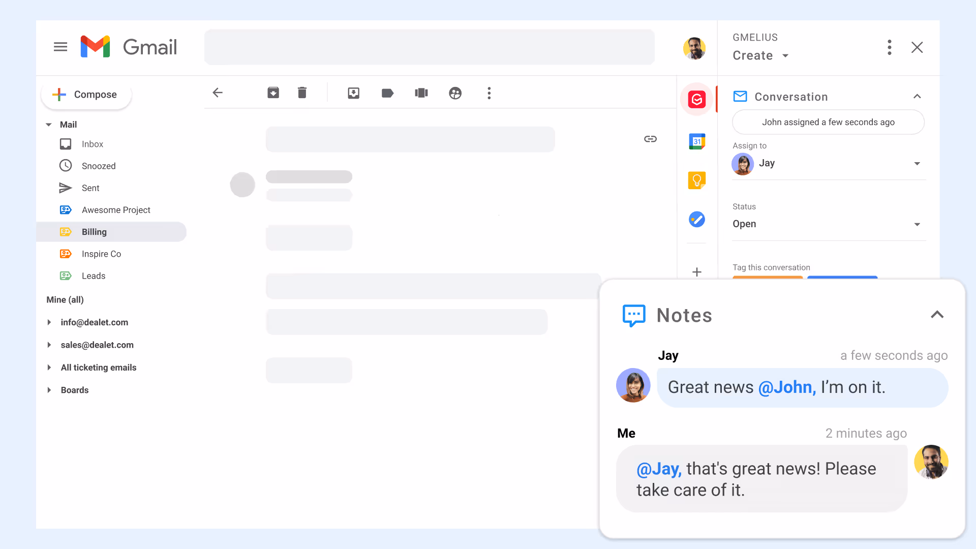 Shared notes in Gmail