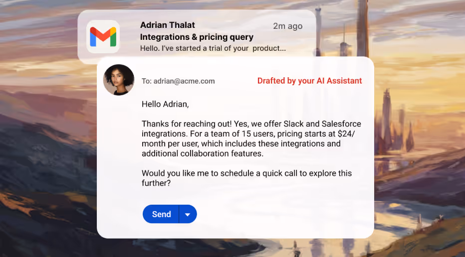 Gmelius AI reply drafting assistant
