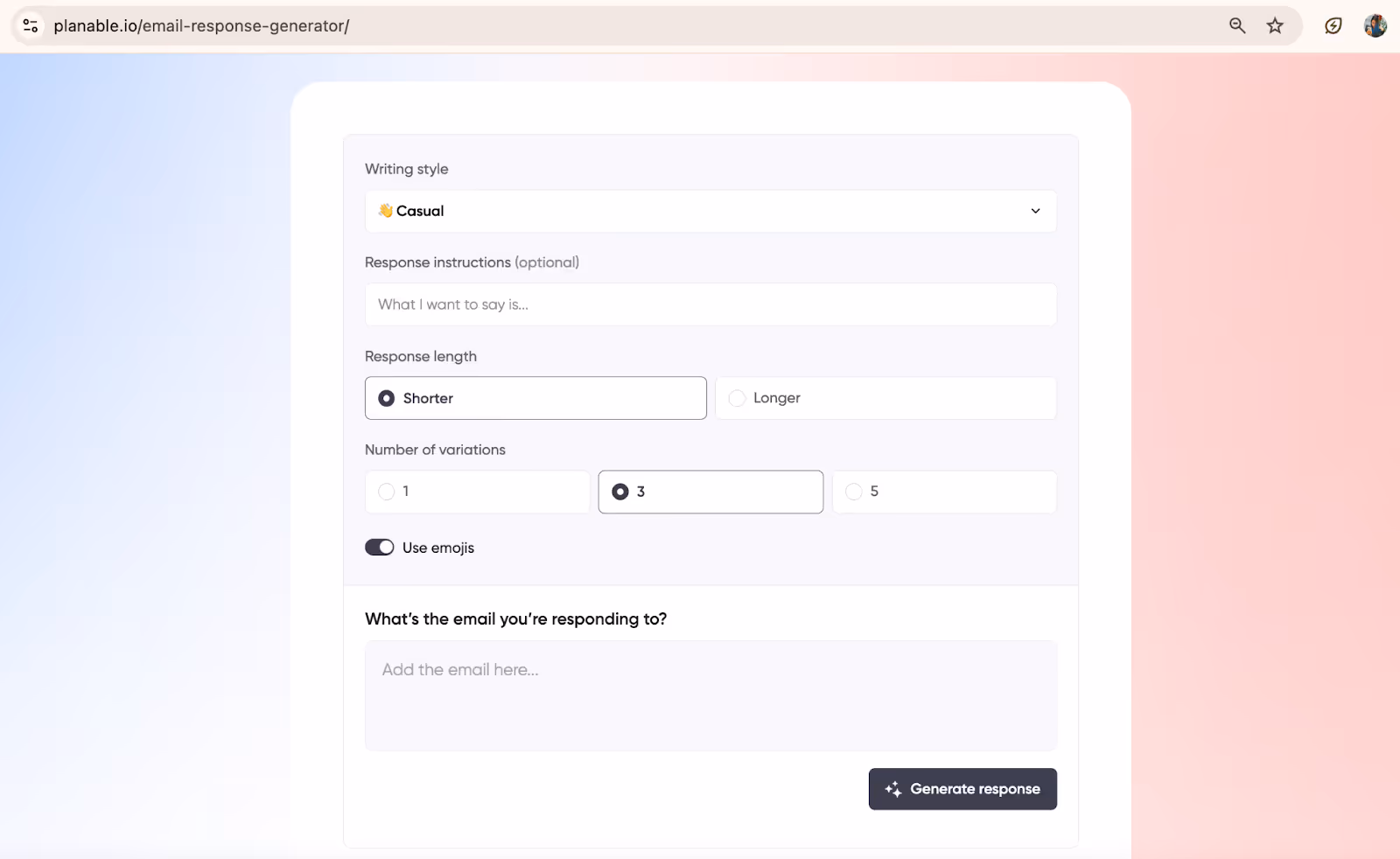 The Planable AI email response generator