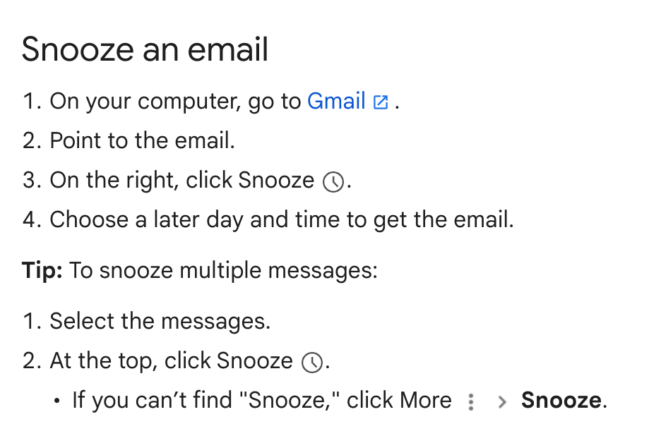 The snooze feature in Gmail inbox helps you stick to the zero inbox method