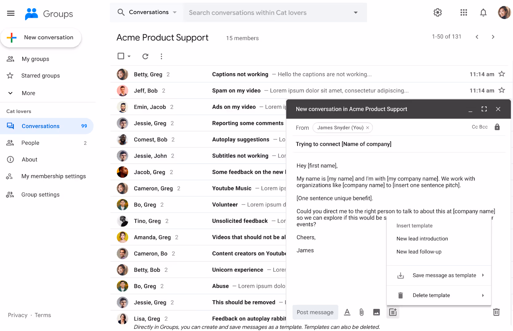 Google Groups Interface