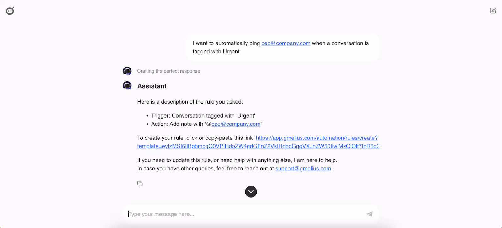 The Gmelius AI agent helps automate email responses