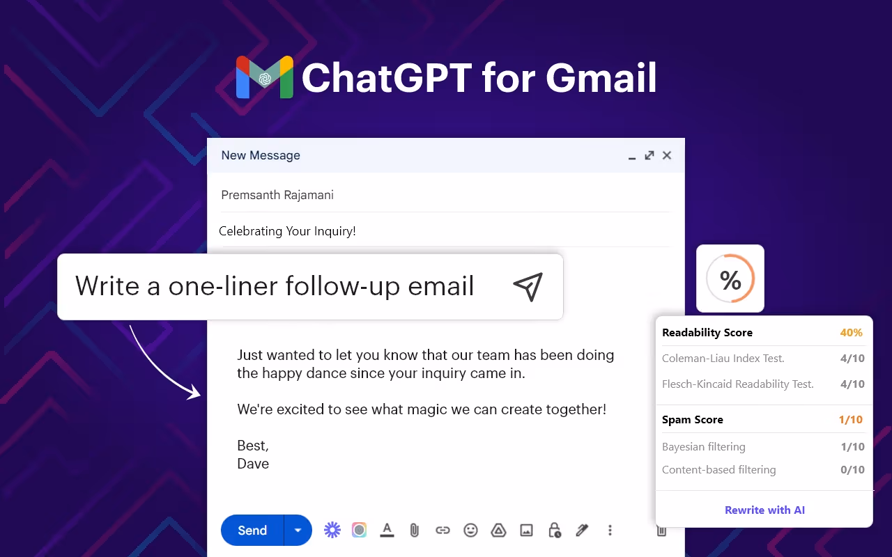Using ChatGPT with Gmail typically requires installing browser extensions