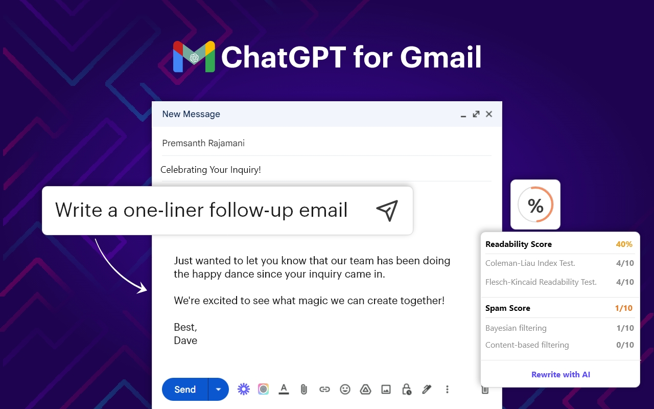 Using ChatGPT with Gmail typically requires installing browser extensions
