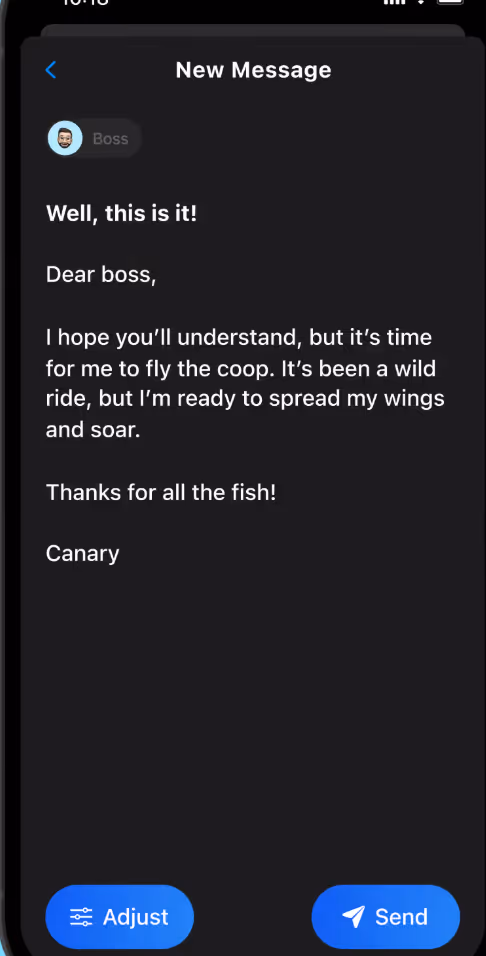 Canary Mail provides a simple but effective AI writer functionality