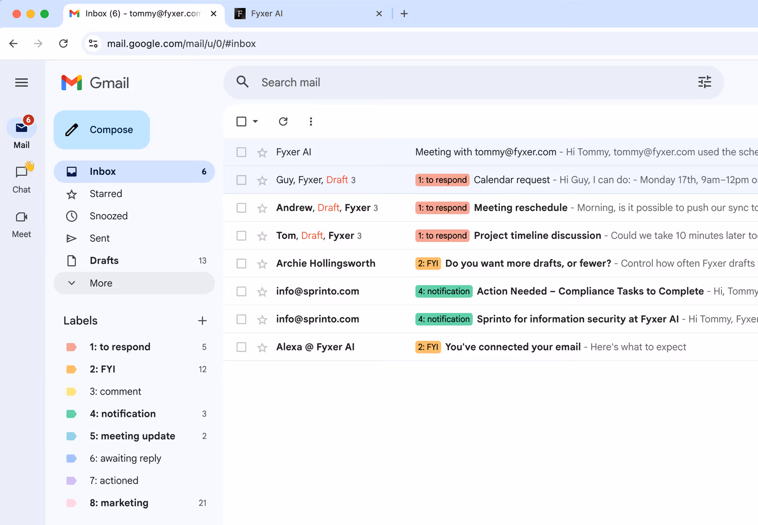 Using Fyxer inside Gmail