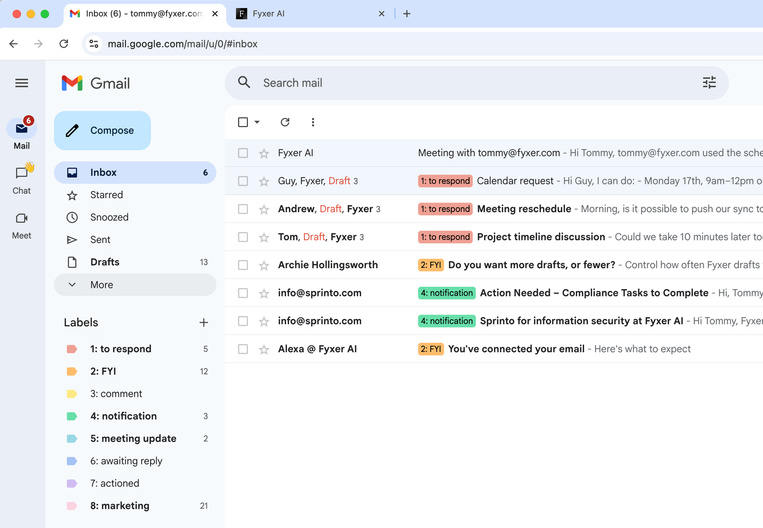 Using Fyxer inside Gmail