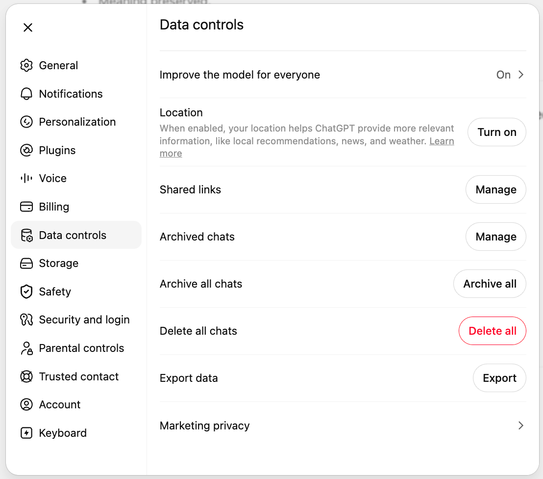 how to delete multiple ChatGPT conversations
