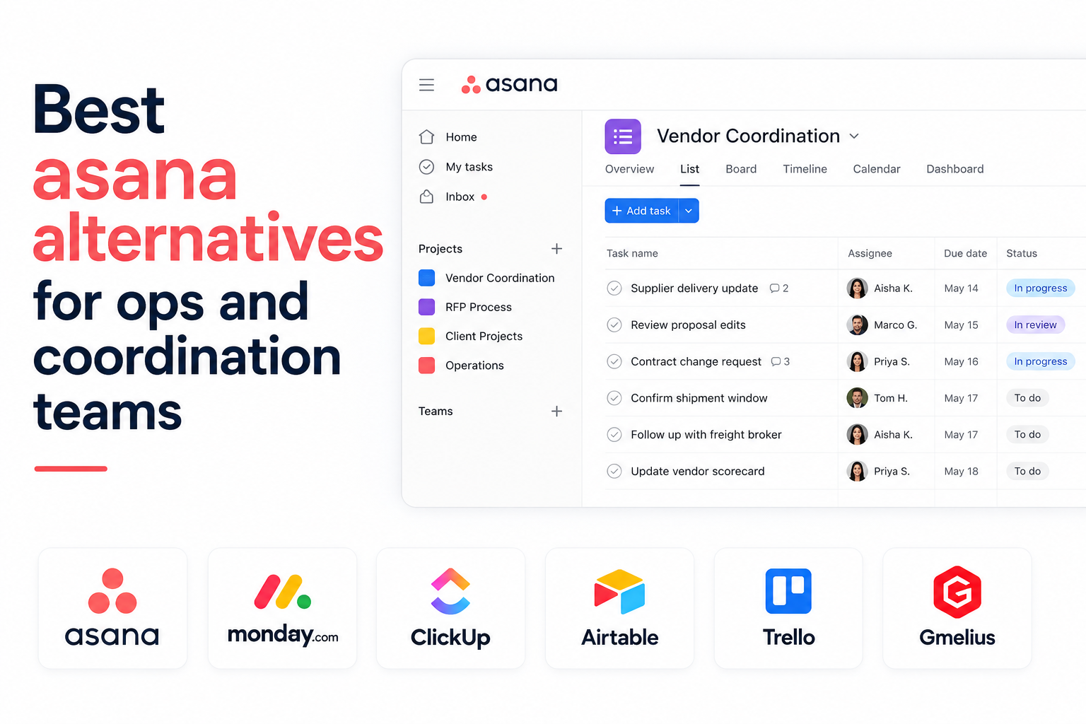 Looking for the best Asana alternatives? Compare top tools for operations, vendor coordination, client services, and deal desks to find the right fit for your team.