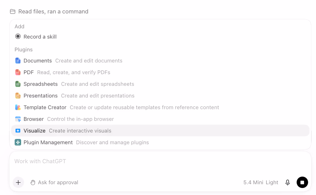 ChatGPT Work plugin options