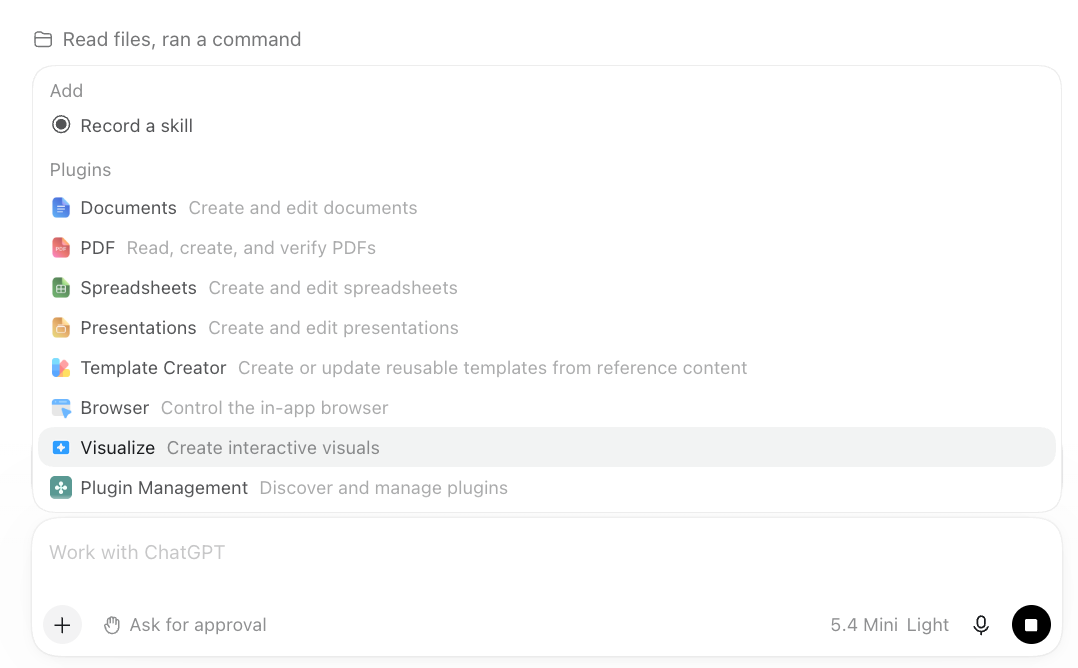 ChatGPT Work plugin options