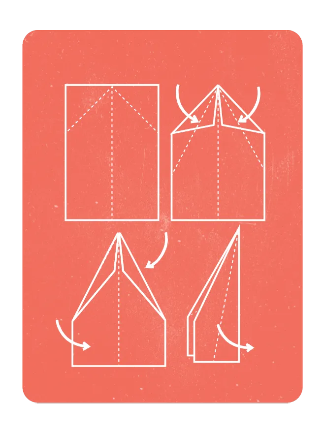 Step-by-step diagram showing how to fold a paper airplane