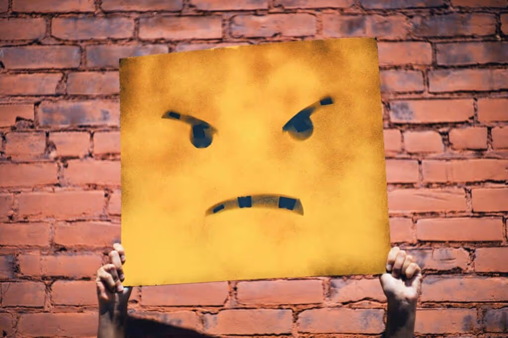 Frustrated sign being held up.