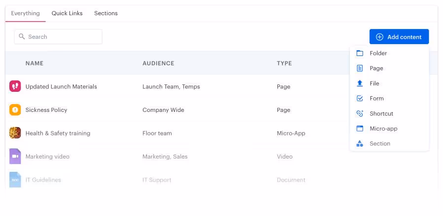 Blink’s centralized location for sharing documents throughout the employee lifecycle.