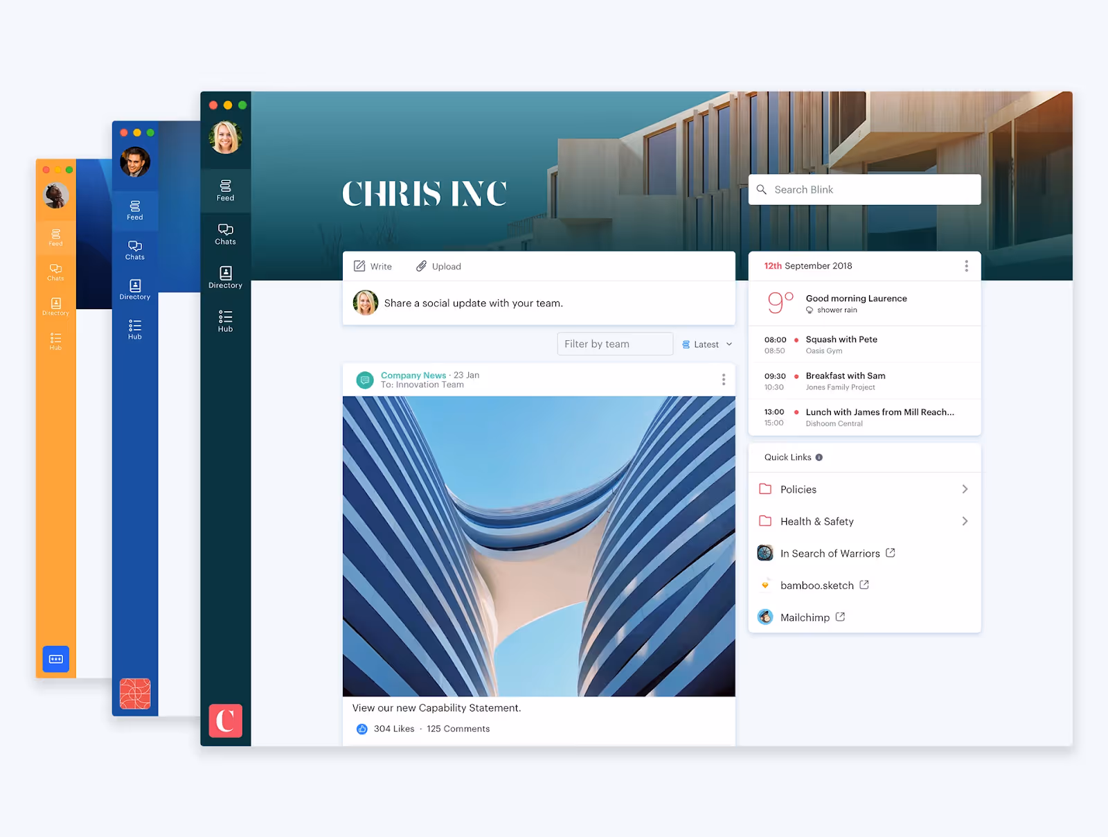 Mockup of blink’s employee homepages showing customizable branding. 