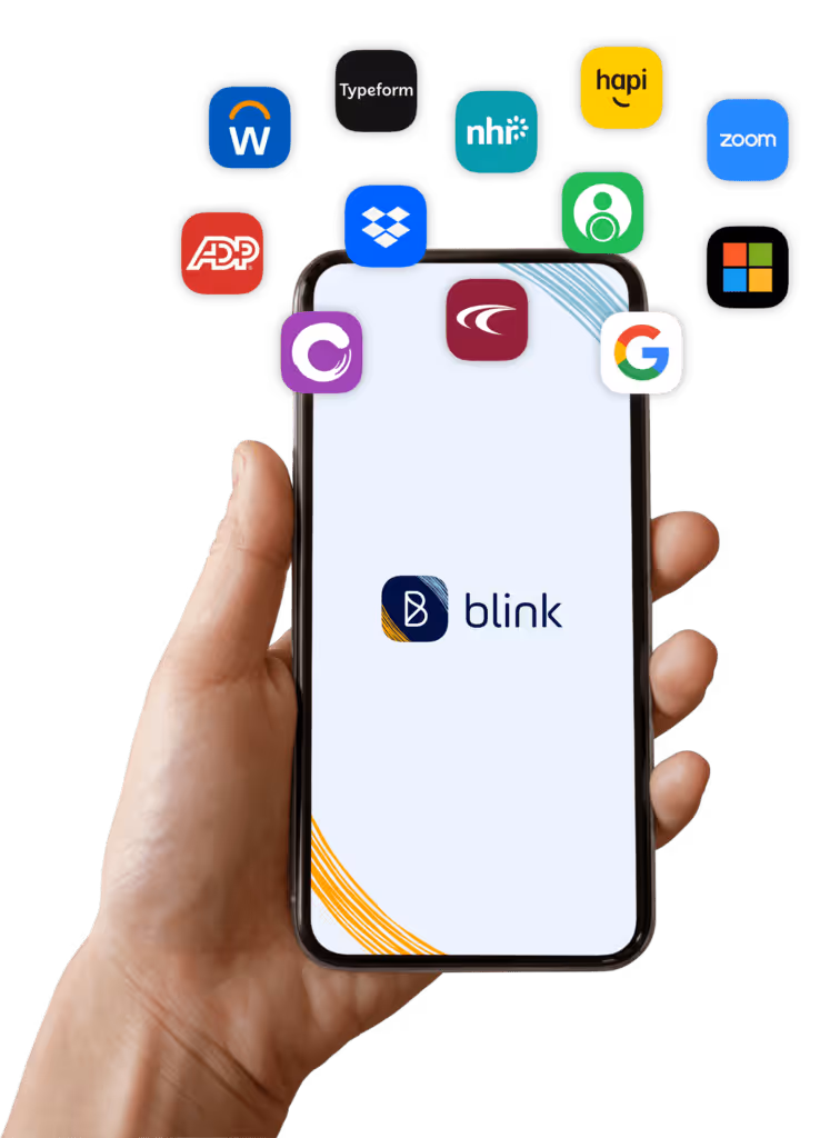 Mockup of Blink on mobile showing chat features that support embedded documents.