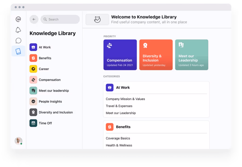 Screenshot of Workplace by Meta’s knowledge library hub.