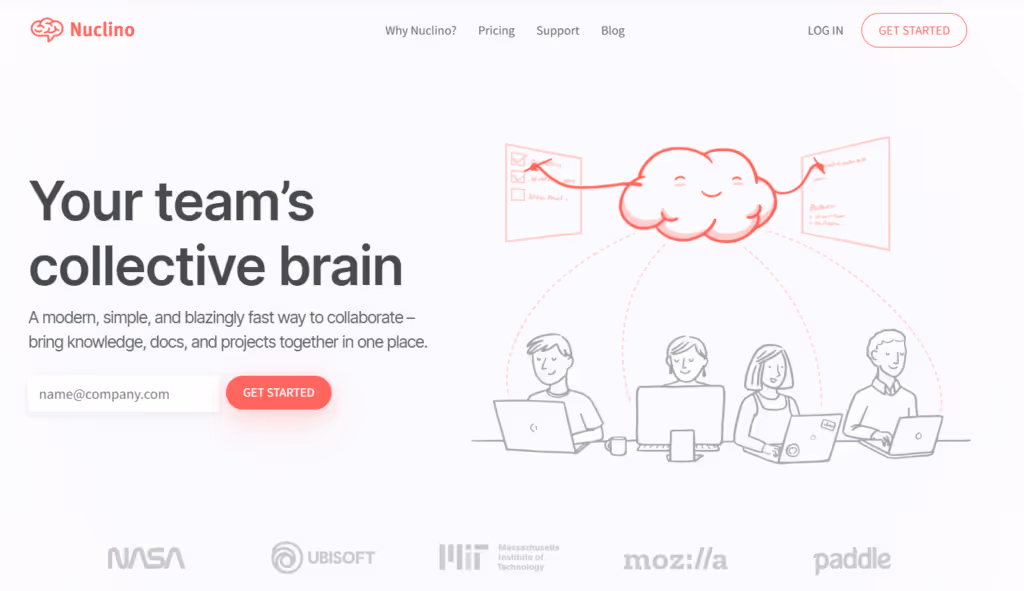 screenshot of nuclino homepage