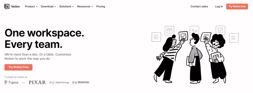 screenshot of notion homepage