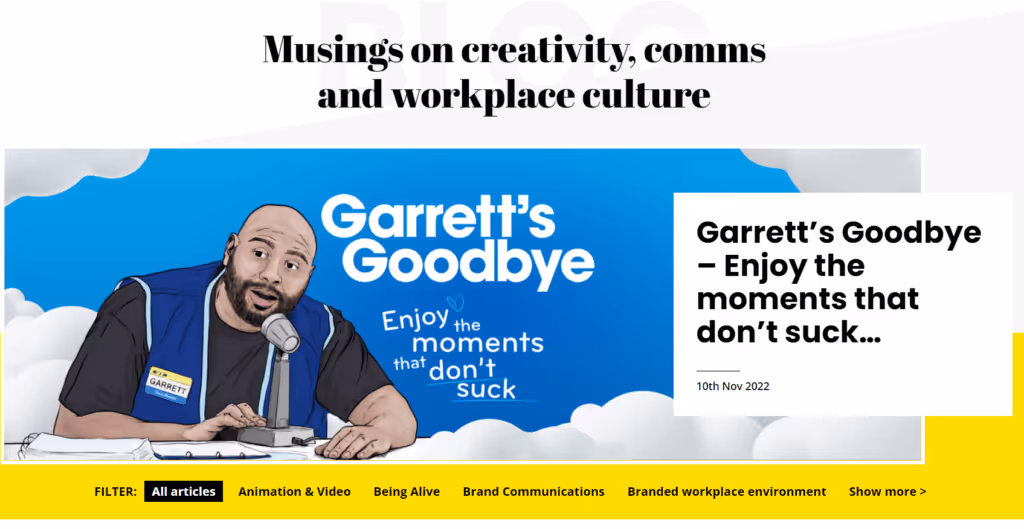 screenshot of alive workplace blog homepage