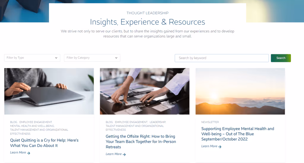 screenshot of blue beyond consulting blog homepage
