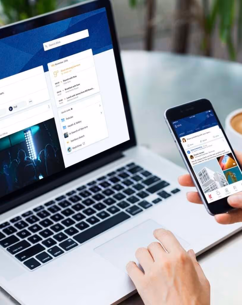 Blink internal communications app on a laptop and mobile device