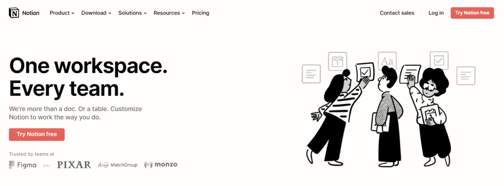 screenshot of notion homepage