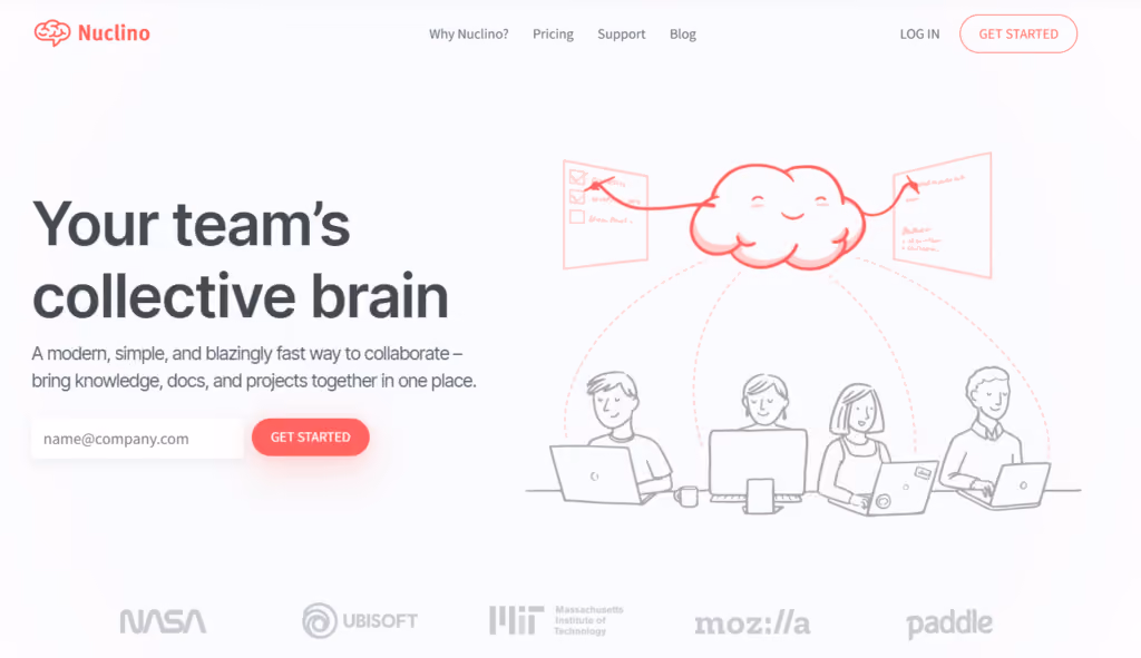 screenshot of nuclino homepage