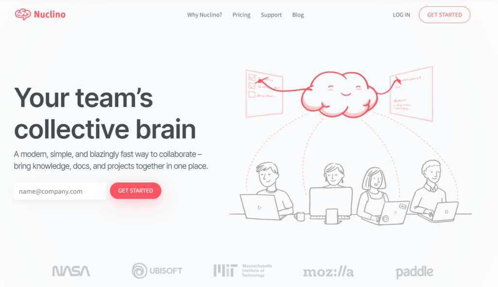 screenshot of nuclino homepage