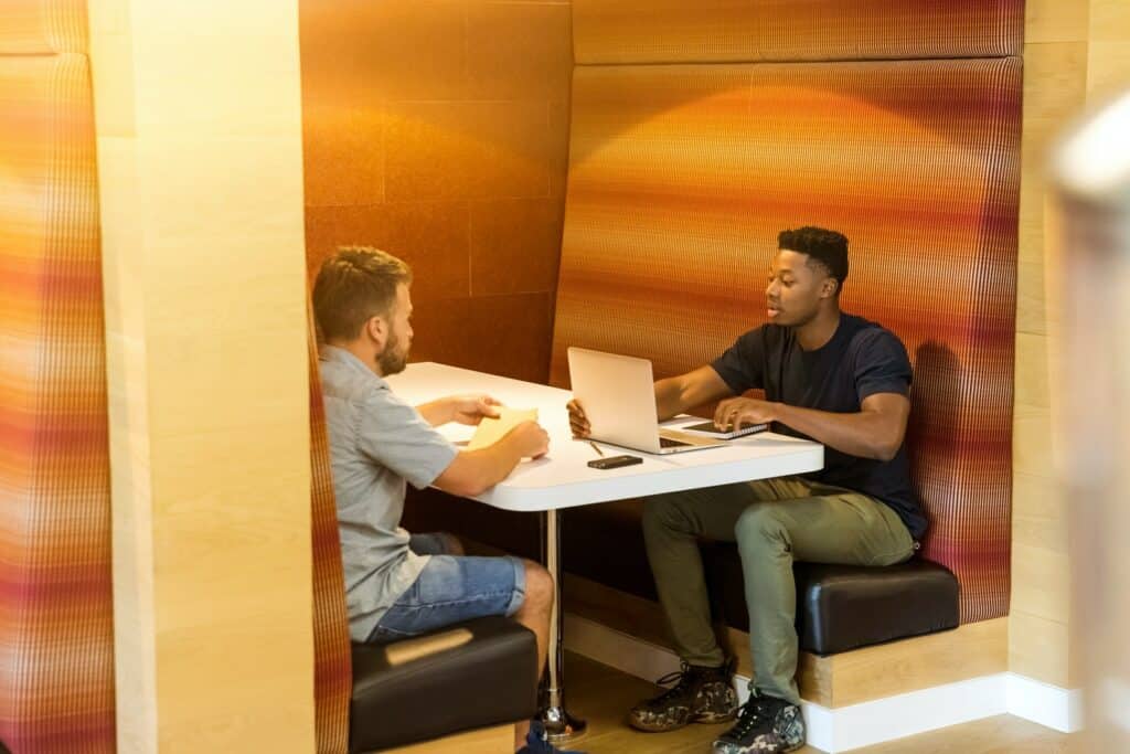 Young man having meeting.