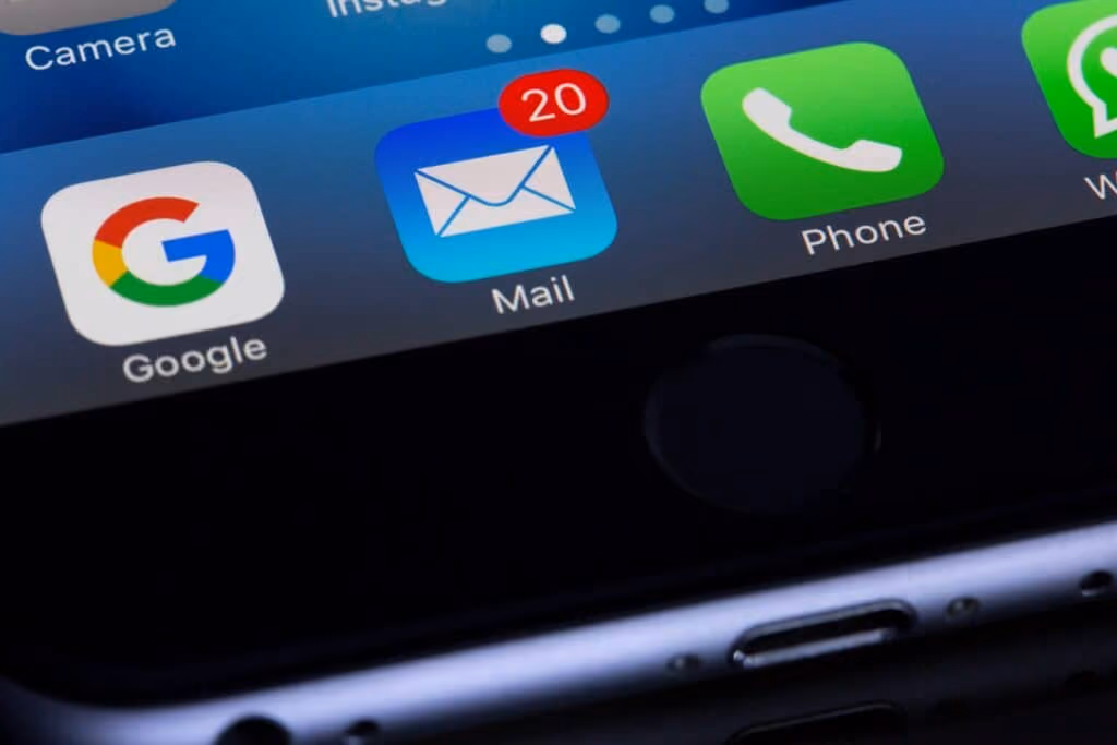 Close-up of email app.