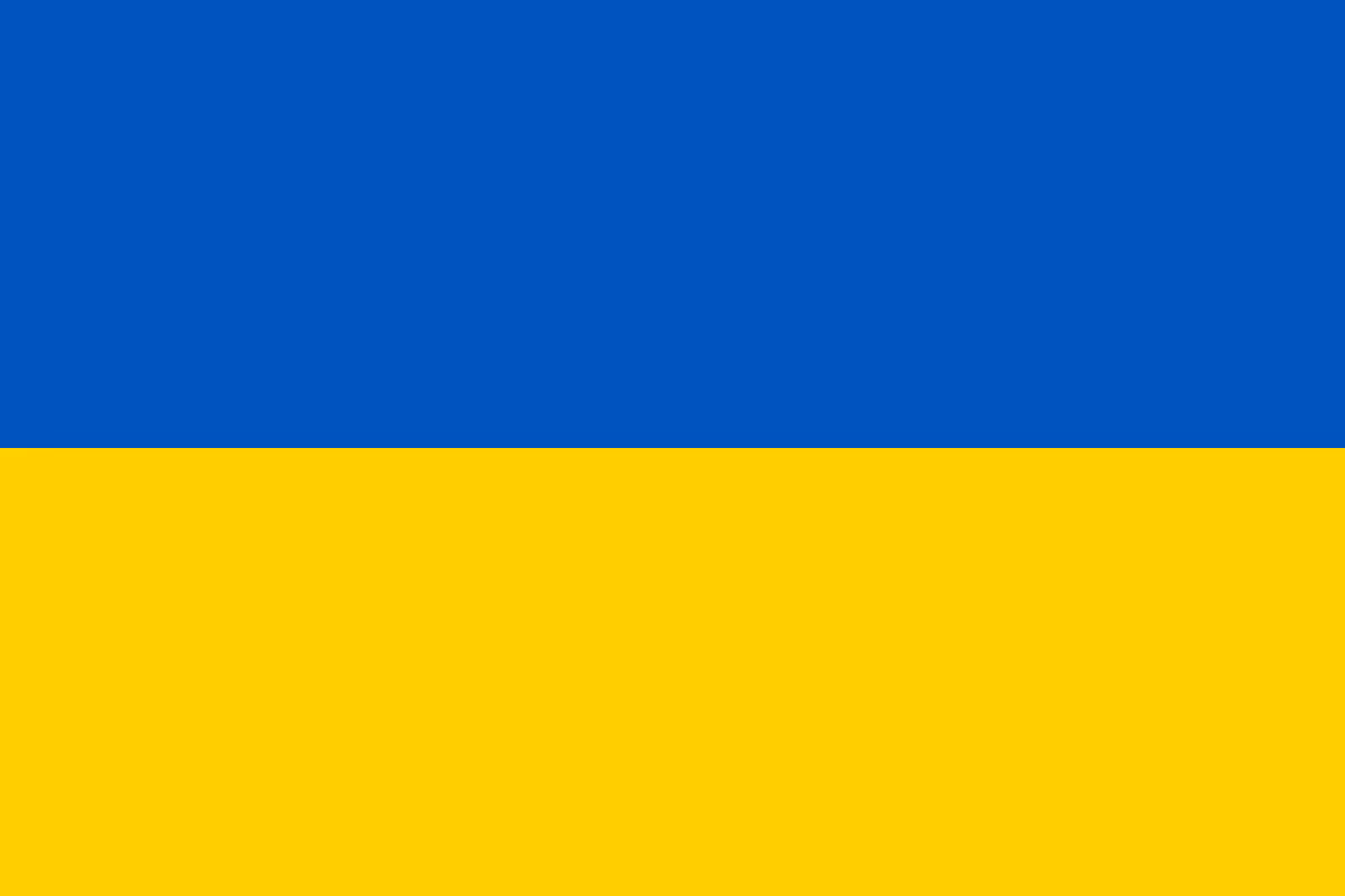 Die Nationalflagge der Ukraine mit zwei horizontalen Streifen, oben blau und unten gelb.