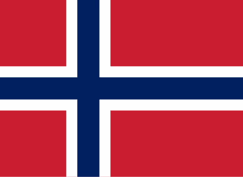 Flagge von Norwegen mit rotem Grund, einem weißen und blauen skandinavischen Kreuz.