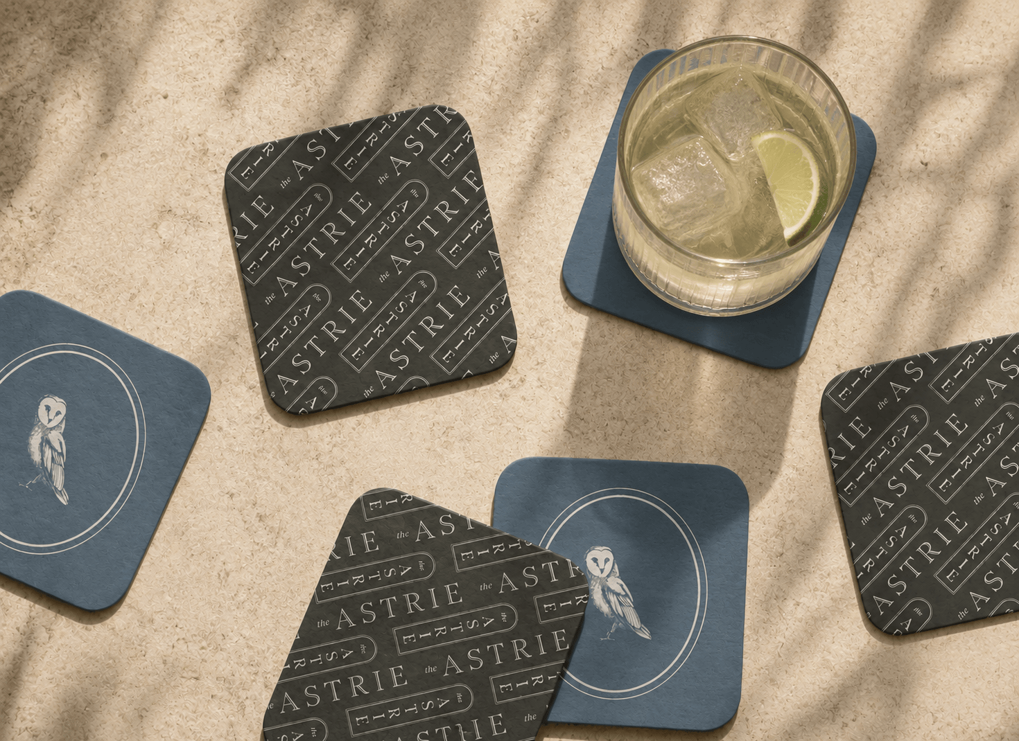 astrie branded coaster mock ups