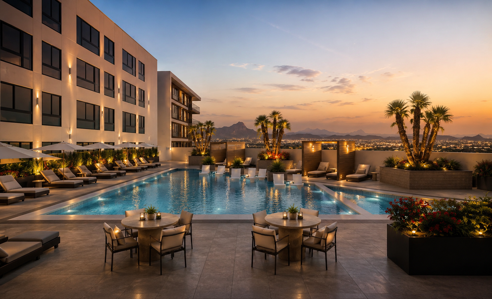 rendering of the pool at the astrie at sunset