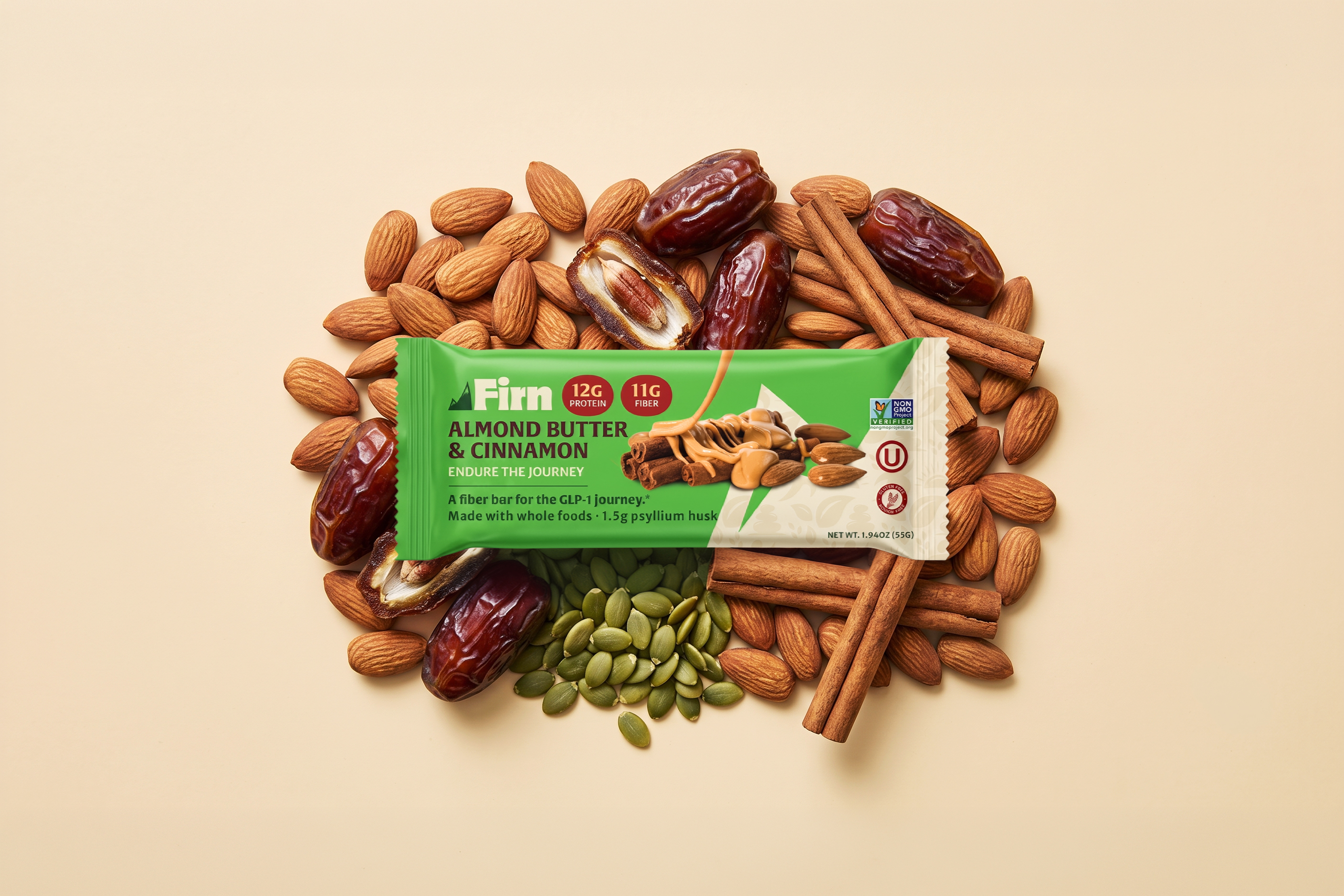 Brand strategy, identity, packaging, and web for a GLP-1 fiber bar