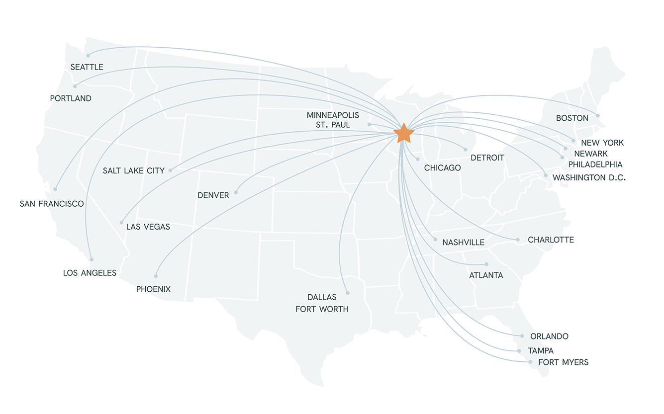 a map of flight paths 