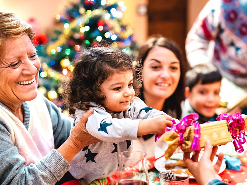 family celebrating christmas