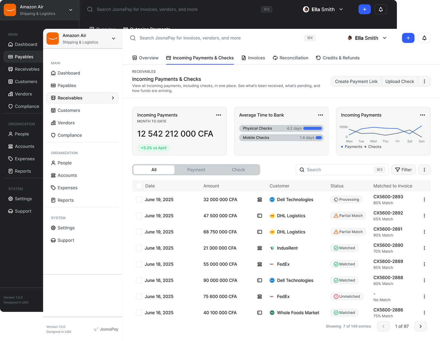 JoonaPay Light Mode And Dark Mode Dashboard Widget
